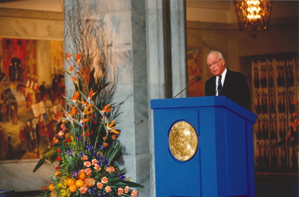 Yitzhak Rabin delivering his Nobel Prize lecture