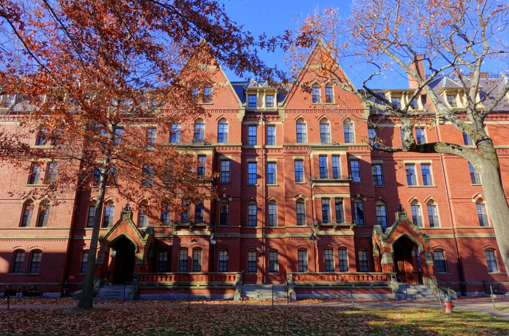 Big building surrounded by autumn leaves