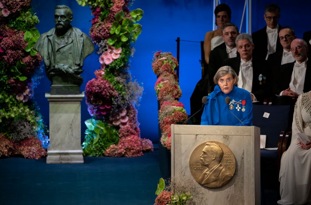 A woman in a lectern