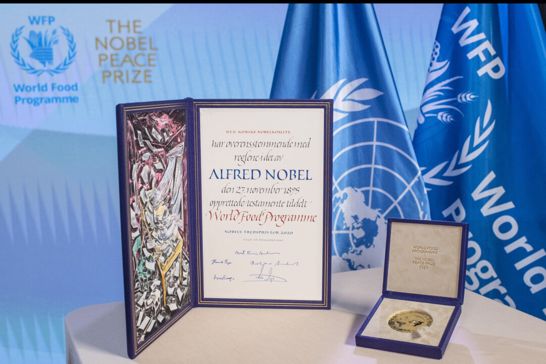 The Nobel Peace Prize diploma and medal.
