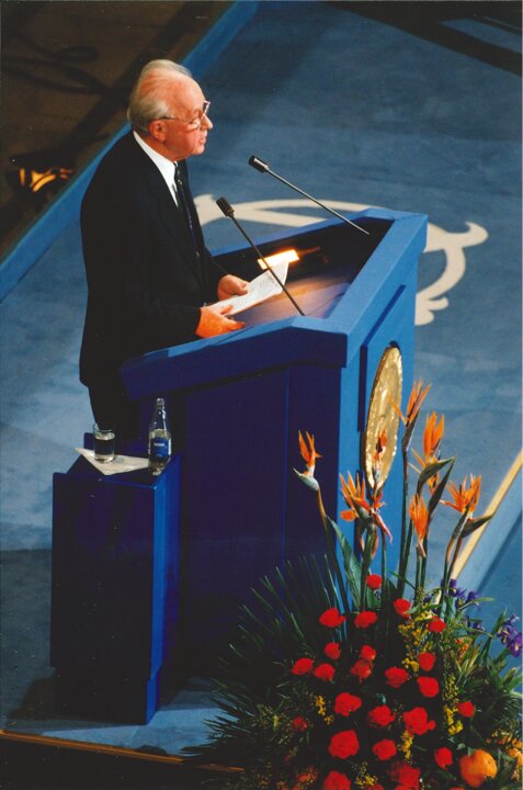 Yitzhak Rabin delivering his Nobel Prize lecture