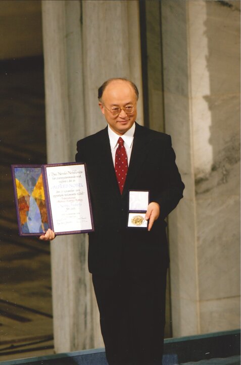 Ambassador Yukiya Amano with the Nobel Prize medal and diploma