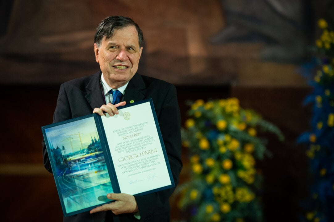 Giorgio Parisi receiving his Nobel Prize medal and diploma in Rome, Italy