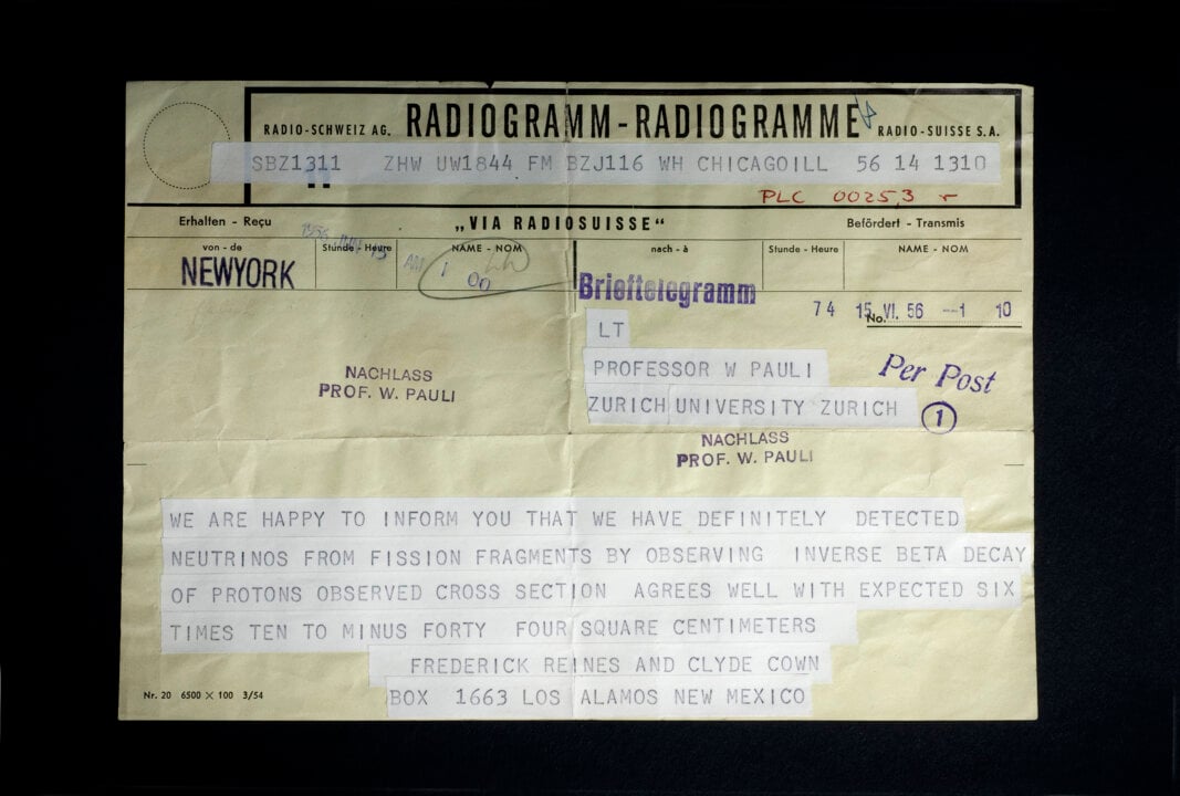 Telegramme from Reines to Pauli 1956.jpg