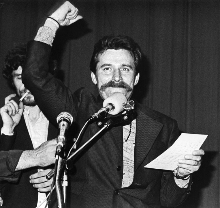 Lech Wałęsa during a strike