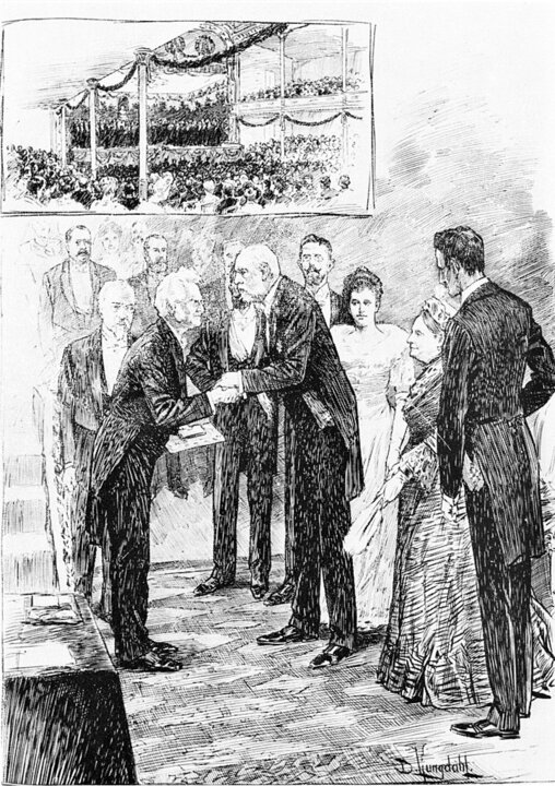 Drawing of a handing-over of a prize