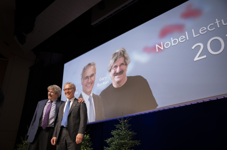 Two men in front of a screen