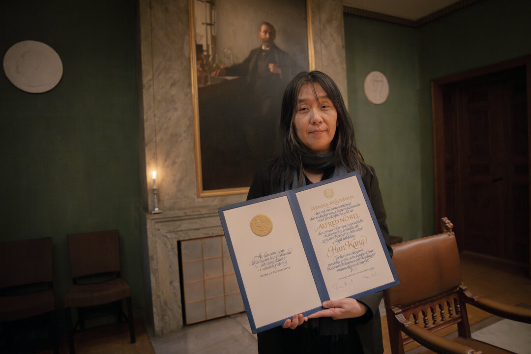 Han Kang with her Nobel diploma