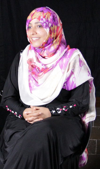 Tawakkol Karman during an interview at the Nobel Museum in Stockholm