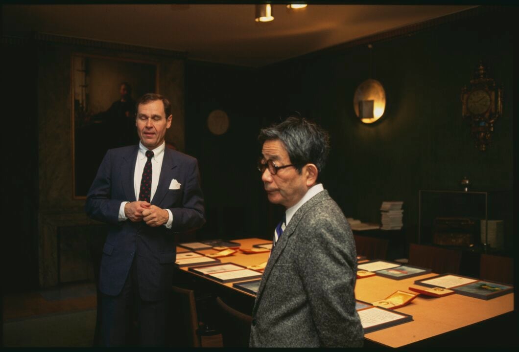 Kenzaburo Oe during a visit to the Nobel Foundation