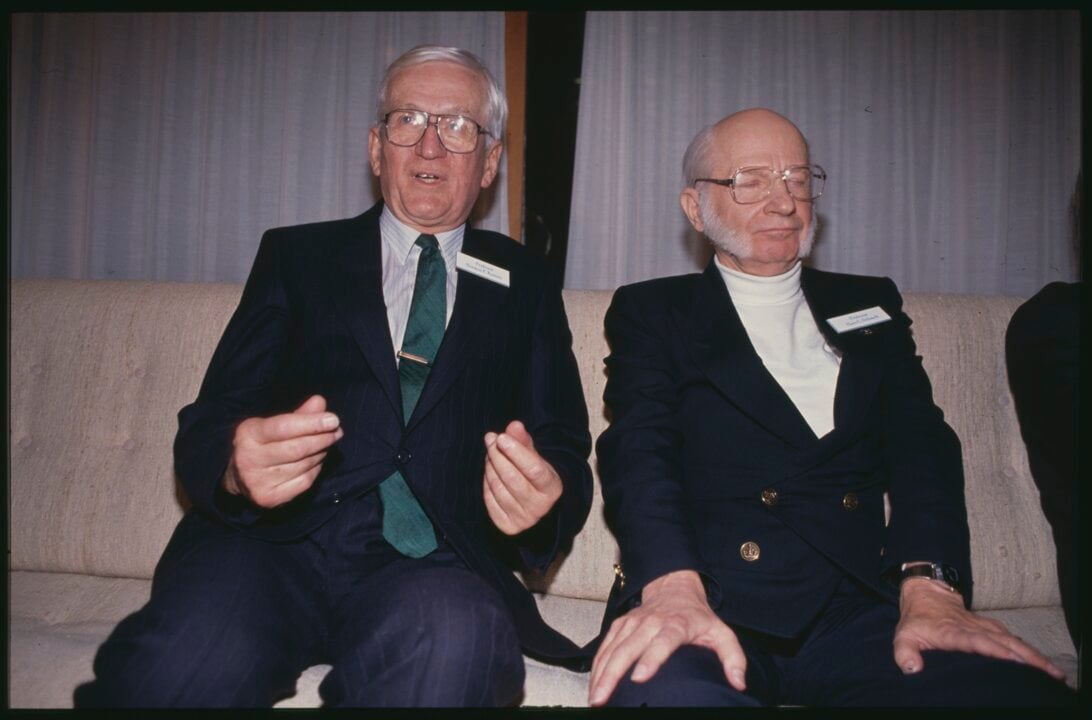 Physics laureates Norman F. Ramsey and Hans G. Dehmelt