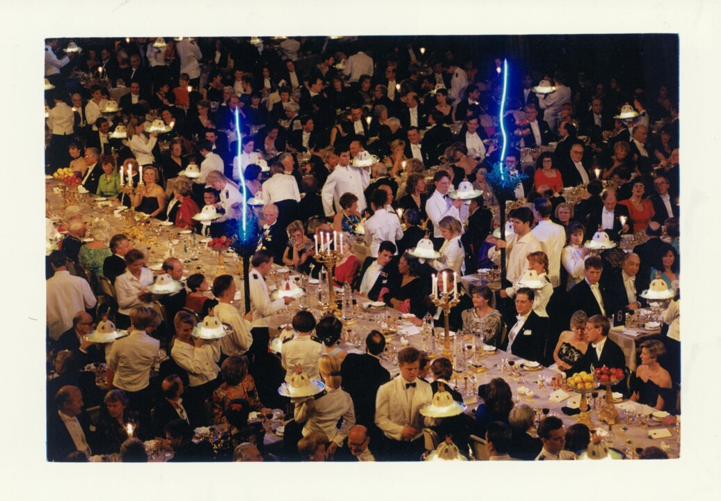 People sitting at a banquet table