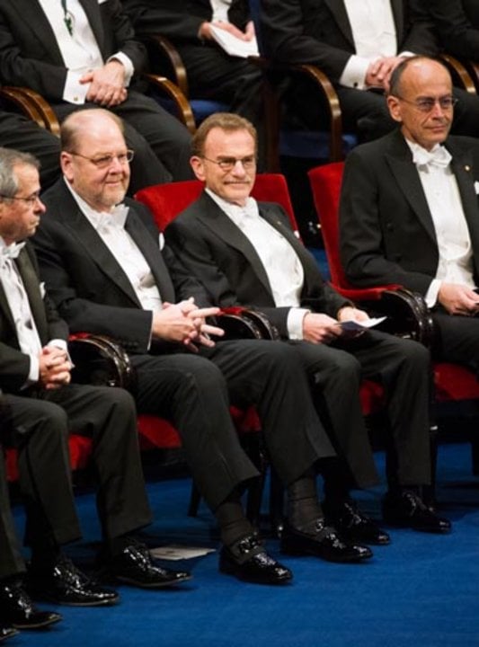 The Medicine Laureates at the Stockholm Concert Hall, 10 December 2013. From left: James E. Rothman, Randy W. Schekman and Thomas C. Südhof.