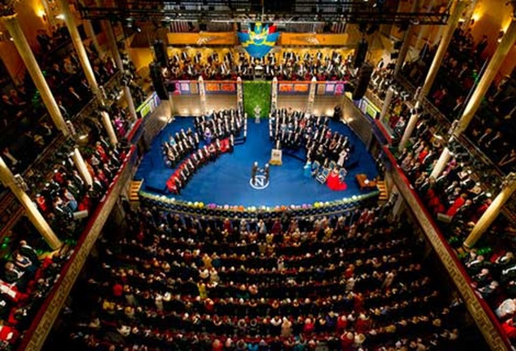 Patrick Modiano receiving his Nobel Prize. Overview from Nobel Prize Award Ceremony at the Stockholm Concert Hall