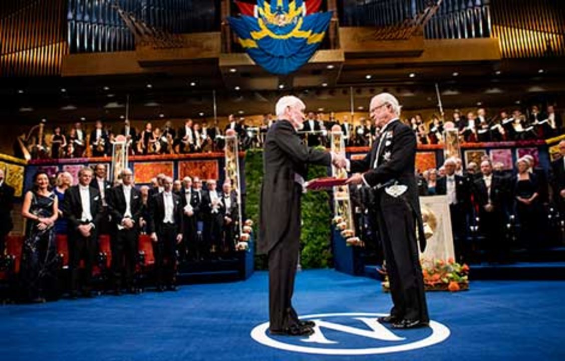 John O'Keefe  receiving his Nobel Prize from His Majesty King Carl XVI Gustaf of Sweden