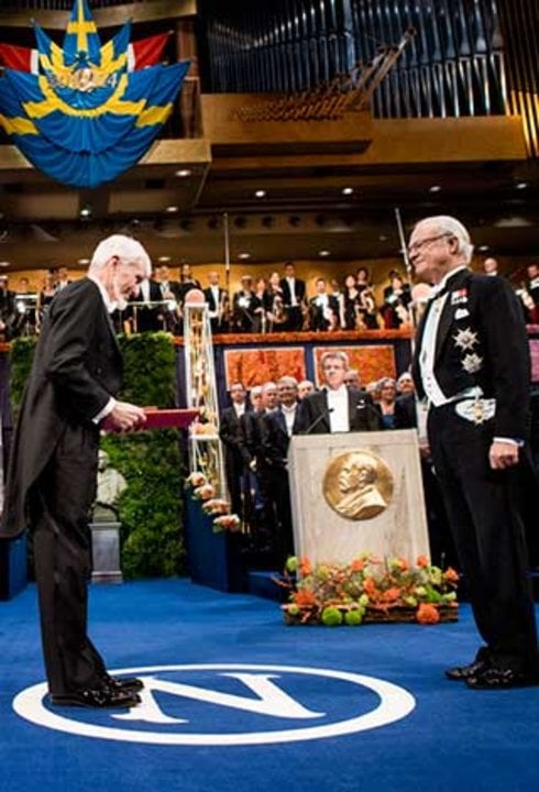 John O'Keefe after receiving his Nobel Prize at the Stockholm Concert Hall