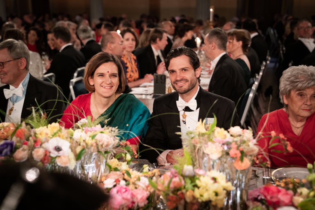 Esther Duflo and Prince Carl Philip at the Nobel Banquet