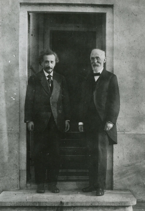 Hendrik A. Lorentz and Albert Einstein outside the home of Paul Ehrenfest, Leiden, 1921