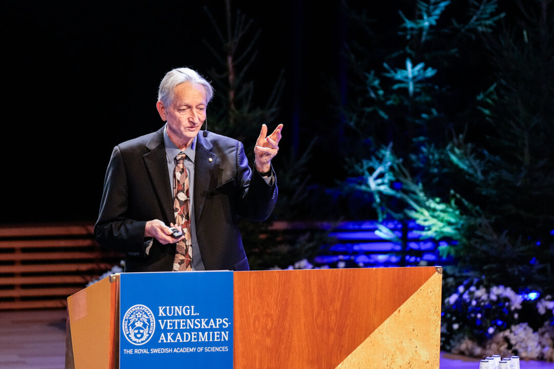 Geoffrey Hinton delivering his lecture