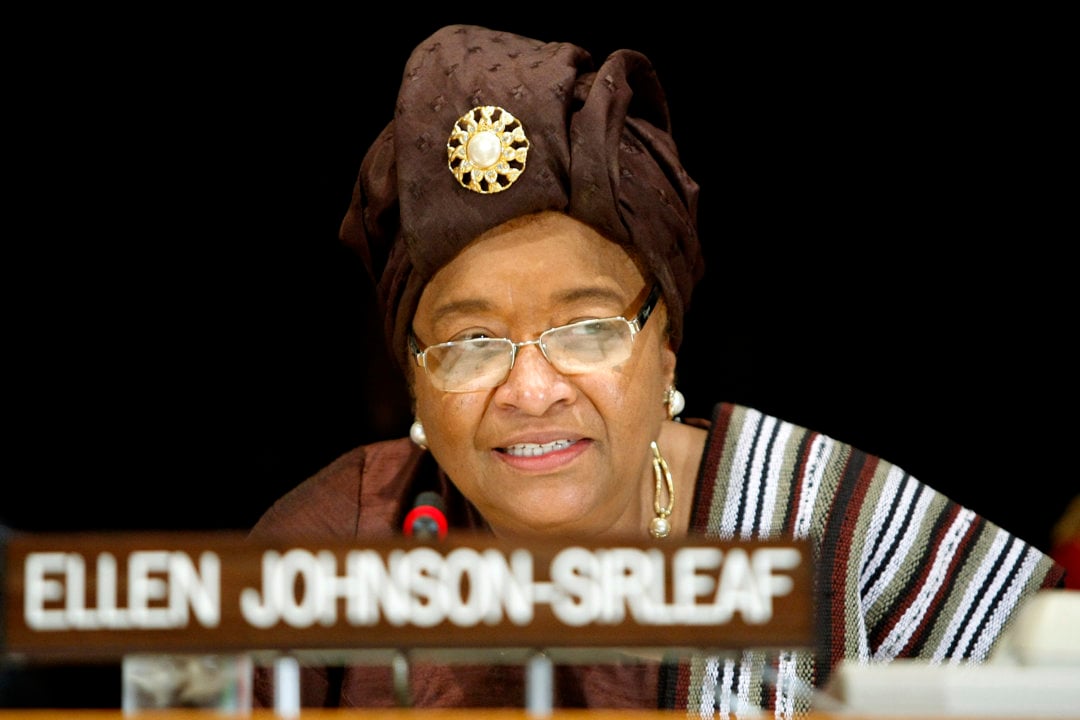 Ellen Johnson Sirleaf, President of Liberia, speaks at an United Nations event