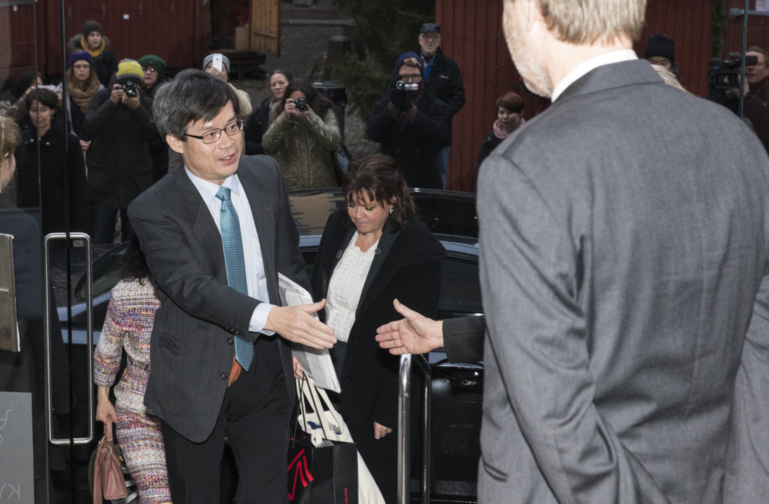 Hiroshi Amano arriving at the Nobel Museum in Stockholm, Sweden, for the 2014 Nobel Laureates' Get together on 6 December 2014.