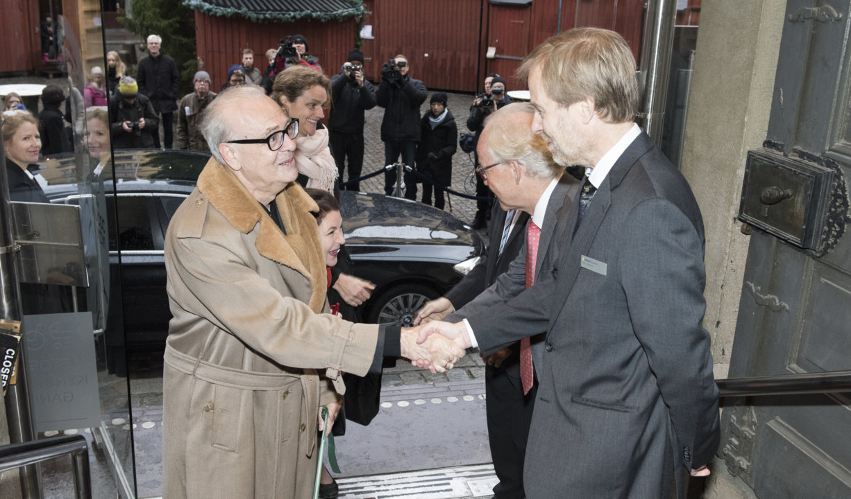 Patrick Modiano arriving at the Nobel Museum in Stockholm, Sweden, for the 2014 Nobel Laureates' Get together on 6 December 2014.