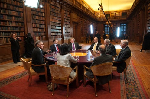 Dan Shechtman at Nobel Media's taping of the TV-program Nobel Minds in the Bernadotte Library at the Royal Palace, 9 December 2011