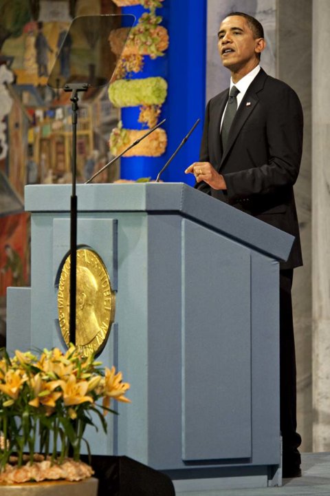 Barack H. Obama delivering his Nobel Lecture