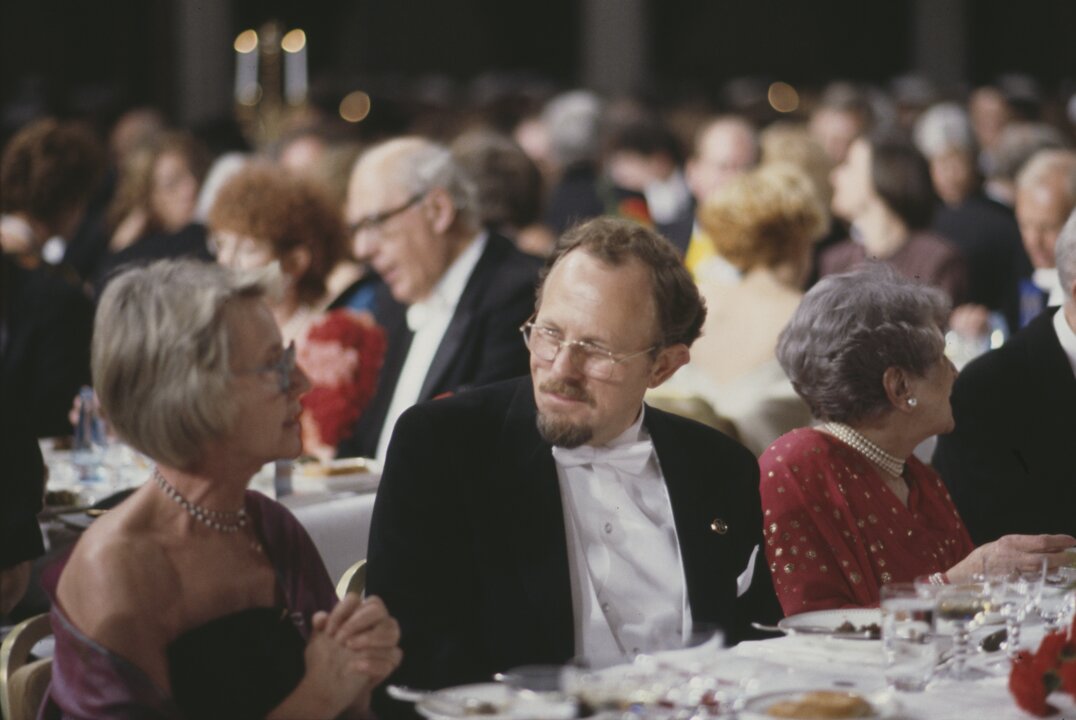 A man at a festive table