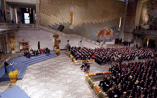 General view of the Oslo City Hall during the Nobel Peace Prize Ceremony