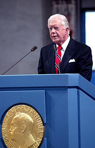 Former U.S. President Jimmy Carter delivers his Nobel Lecture