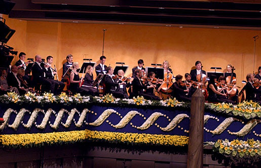 Musicians amidst the flower decorations at the Nobel Prize Award Ceremony