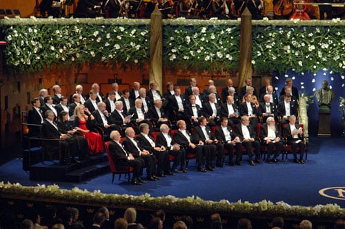All the 2005 Nobel Laureates on stage