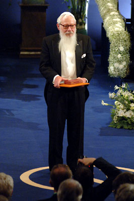 2005 Laureate in Economics Sciences Robert J. Aumann after receiving his medal and diploma