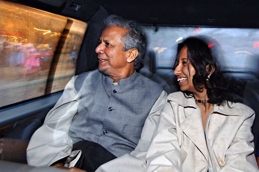 Muhammad Yunus and his daughter, Deena, in the limousine