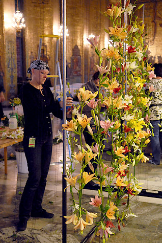 Florists prepare the floral decorations