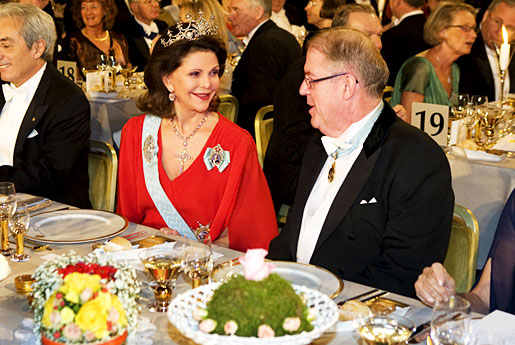 Her Majesty Queen Silvia of Sweden conversing with Dr Marcus Storch, Chairman of the Nobel Foundation