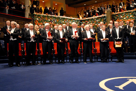 The 2007 Laureates rise for the Swedish national anthem