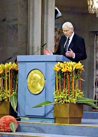 Professor Ole Danbolt Mjøs, Chairman of the Norwegian Nobel Committee, introduces the Nobel Peace Prize Laureates