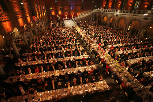 1,350 guests are seated at the Nobel Banquet