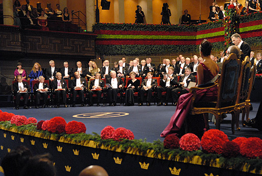 The 2008 Nobel Laureates on the Stockholm Concert Hall stage