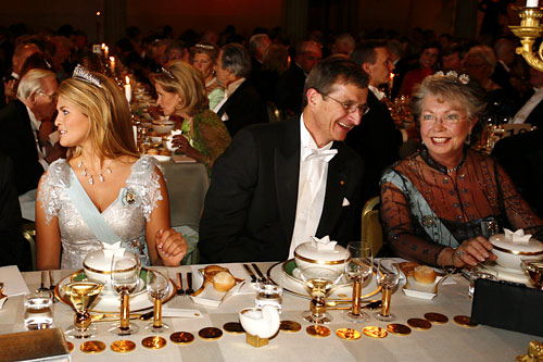 Sweden's Princess Madeleine, 2005 Nobel Laureate in Chemistry Richard R. Schrock, and Sweden's Princess Christina