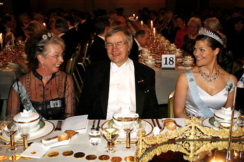 Sweden's Princess Christina, 2005 Nobel Laureate in Physics Theodor W. Hänsch, and Sweden's Crown Princess Victoria