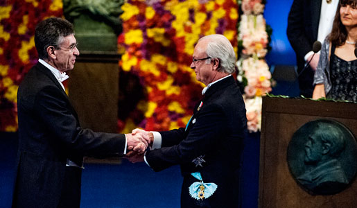 Robert J. Lefkowitz, Nobel Laureate in Chemistry, receiving his Nobel Prize