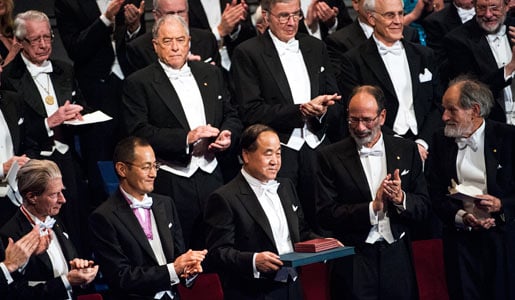 Mo Yan among the other 2012 Nobel Laureates on stage