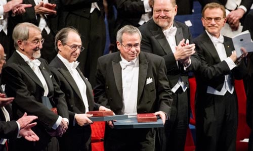 Arieh Warshel among the Nobel Laureates at the Stockholm Concert Hall