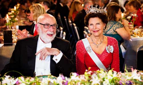 François Englert with Her Majesty Queen Silvia of Sweden at the table of honour.