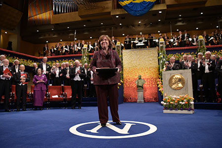 Svetlana Alexievich after receiving her Nobel Prize at the Stockholm Concert Hall