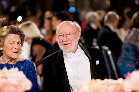 William C. Campbell beside his wife, Mrs Mary Campbell, at the table of honour of the Nobel Banquet.