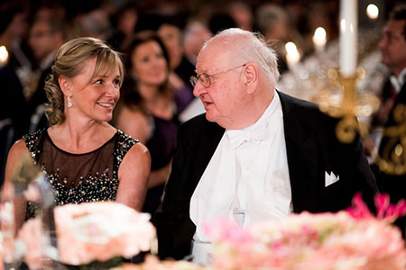 Angus Deaton and Jenni Ahlin, journalist, at the Nobel Banquet.